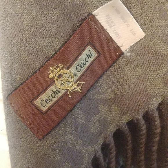 Cecchi E Cecchi Vtg Grey Wool Damask Scarf Fringed Italy - Picture 5 of 6